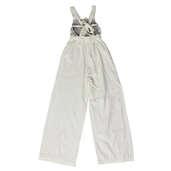 FREE PEOPLE Sienna Smocked Jumpsuit Ecru Bohemian Hippie Romper Sz XS NEW - Picture 5 of 8